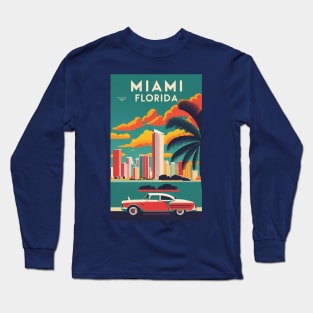 A Vintage Travel Poster of Miami - Florida - US Long Sleeve T-Shirt